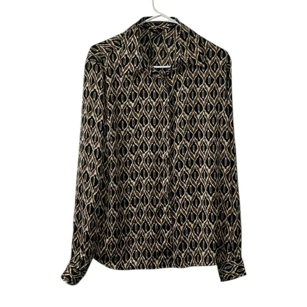 Milano Black & Brown Printed Long sleeve Button Down Shirt(Size Large)